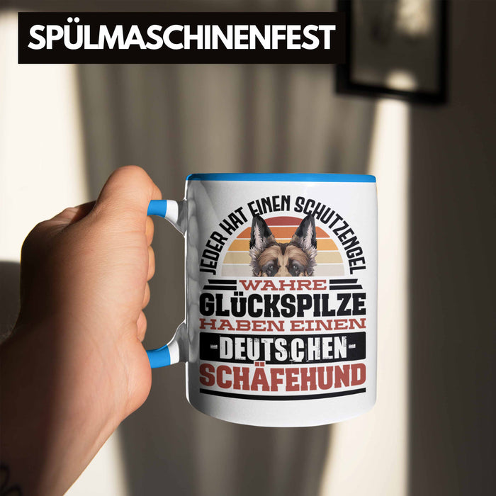 Deutscher Schäferhund Tasse Geschenkidee Kaffee-Becher Schäferhund Besitzer Schutzengel Blau Trendation