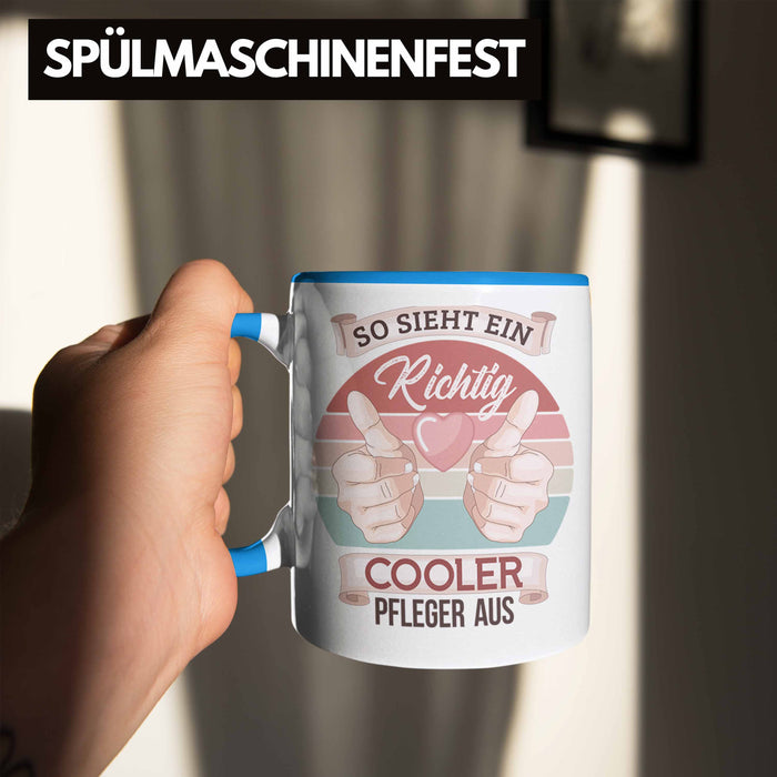 Pfleger Tasse Geschenk Altenpfleger Geschenkidee Pflegekraft Krankenpfleger So Sieht Ein Cooler Pfleger Blau Trendation