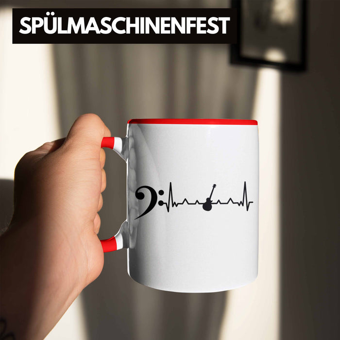 Bassist Tasse Geschenk Bass-Spieler Geschenkidee Kaffee-Becher Herzschlag Rot Trendation