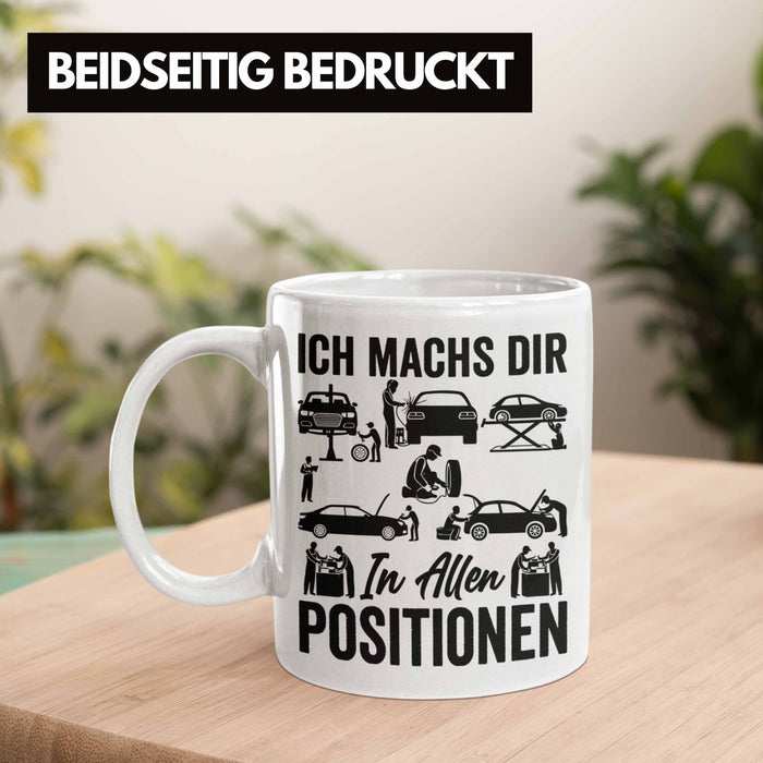 KFZ Mechaniker Geschenk MFZ Mechatroniker Ich Machs Dir In Allen Positionen Geschenkidee für Männer KFZ Mechaniker Auto Reperatur Werkstatt Weiß Trendation