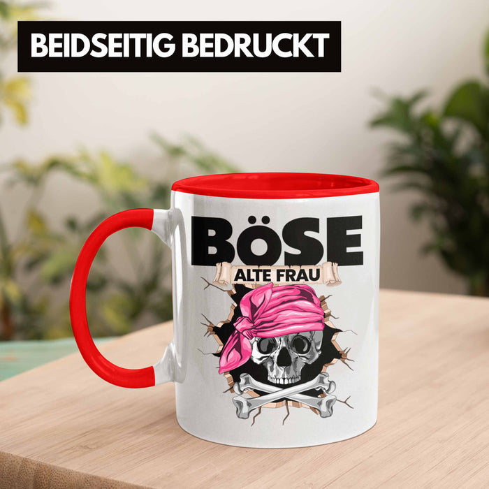 Böse Alte Frau Tasse Geschenk für Frauen Geschenkidee Piratin Kaffee-Becher Rot Trendation