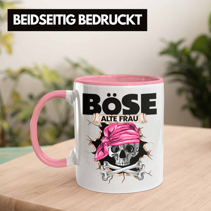 Böse Alte Frau Tasse Geschenk für Frauen Geschenkidee Piratin Kaffee-Becher Rosa Trendation