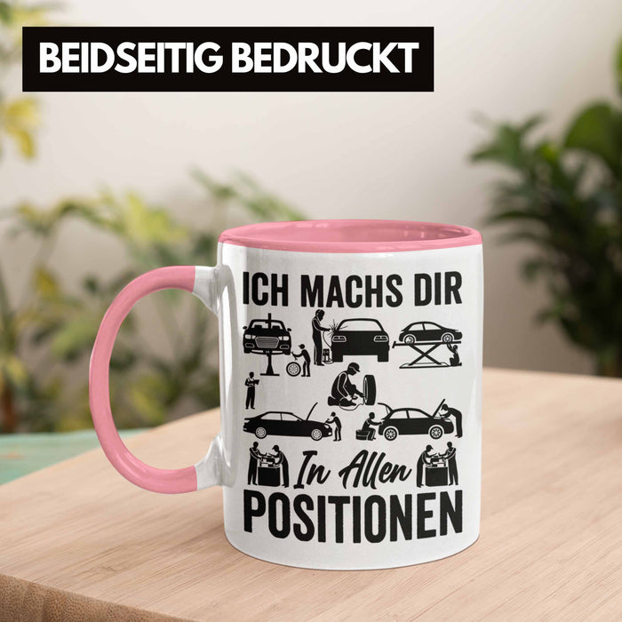 KFZ Mechaniker Geschenk MFZ Mechatroniker Ich Machs Dir In Allen Positionen Geschenkidee für Männer KFZ Mechaniker Auto Reperatur Werkstatt Rosa Trendation