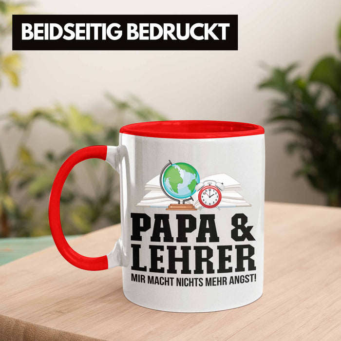 Papa und Lehrer Tasse Geschenkidee Vater für Lehrer Geburtstag Vatertag Spruch Geschenkidee Rot Trendation