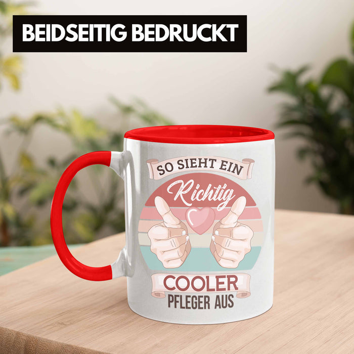 Pfleger Tasse Geschenk Altenpfleger Geschenkidee Pflegekraft Krankenpfleger So Sieht Ein Cooler Pfleger Rot Trendation