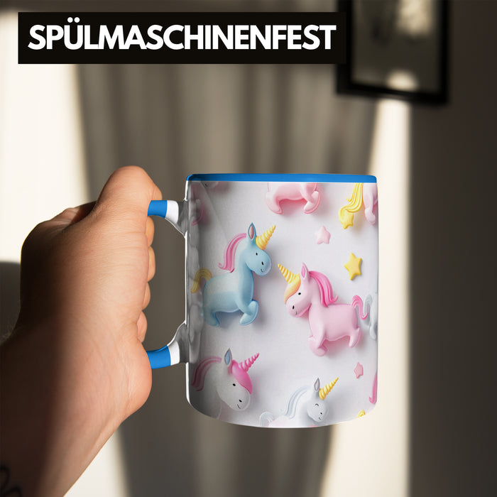 3D Tasse Einhorn Grafik Geschenkidee Mädchen 3D Einhorn Motiv Luftballong Viele Einhörner Blau Trendation