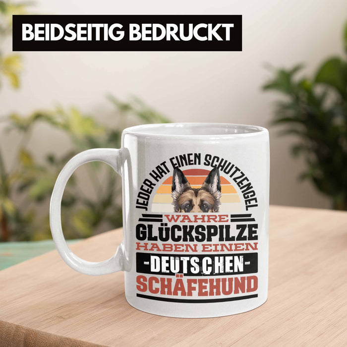 Deutscher Schäferhund Tasse Geschenkidee Kaffee-Becher Schäferhund Besitzer Schutzengel Weiß Trendation