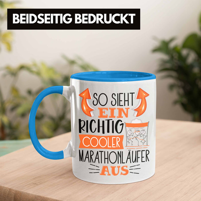 So Sieht Ein Richtig Cooler Marathonläufer Aus Geschenk Tasse Lustiger Spruch Geschenkidee Blau Trendation