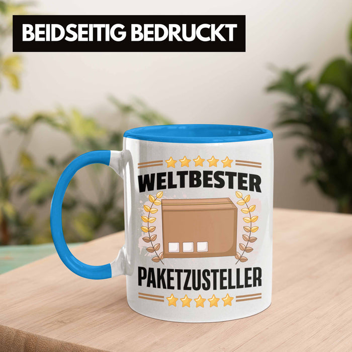 Weltbester Paketbote Paketzusteller Tasse Geschenkidee Postbote Spruch Blau Trendation