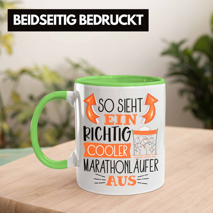 So Sieht Ein Richtig Cooler Marathonläufer Aus Geschenk Tasse Lustiger Spruch Geschenkidee Grün Trendation