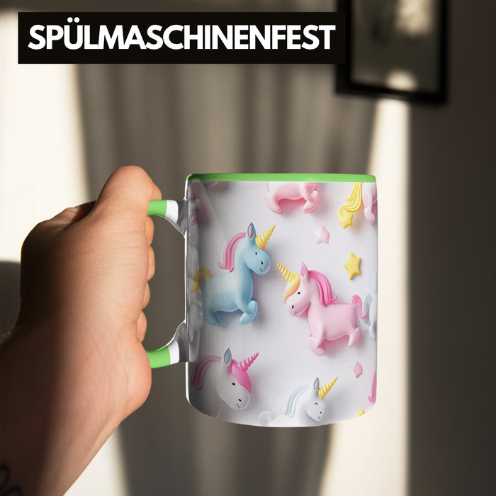 3D Tasse Einhorn Grafik Geschenkidee Mädchen 3D Einhorn Motiv Luftballong Viele Einhörner Grün Trendation