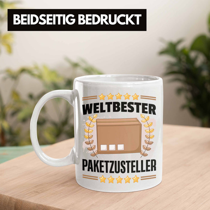 Weltbester Paketbote Paketzusteller Tasse Geschenkidee Postbote Spruch Weiß Trendation