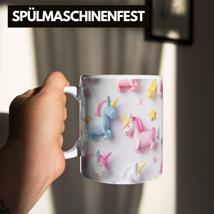 3D Tasse Einhorn Grafik Geschenkidee Mädchen 3D Einhorn Motiv Luftballong Viele Einhörner Weiß Trendation
