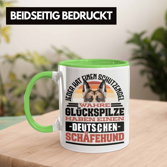 Deutscher Schäferhund Tasse Geschenkidee Kaffee-Becher Schäferhund Besitzer Schutzengel Grün Trendation