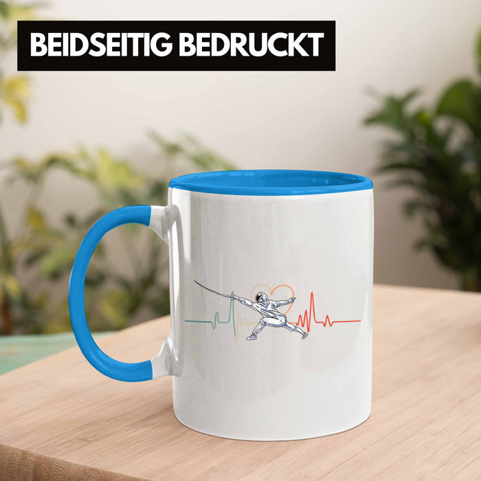 Lustige Fechten-Tasse Geschenk für Fechter Herzschlag Blau Trendation