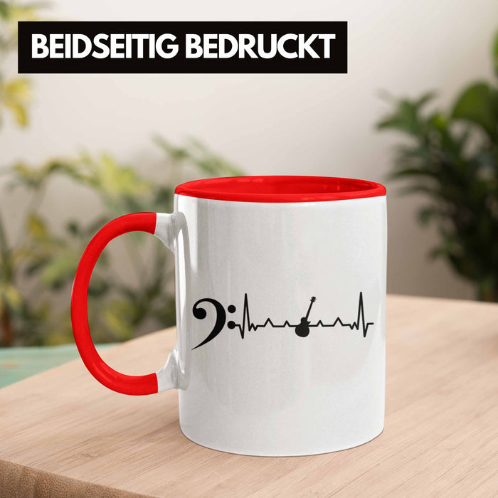 Bassist Tasse Geschenk Bass-Spieler Geschenkidee Kaffee-Becher Herzschlag Rot Trendation