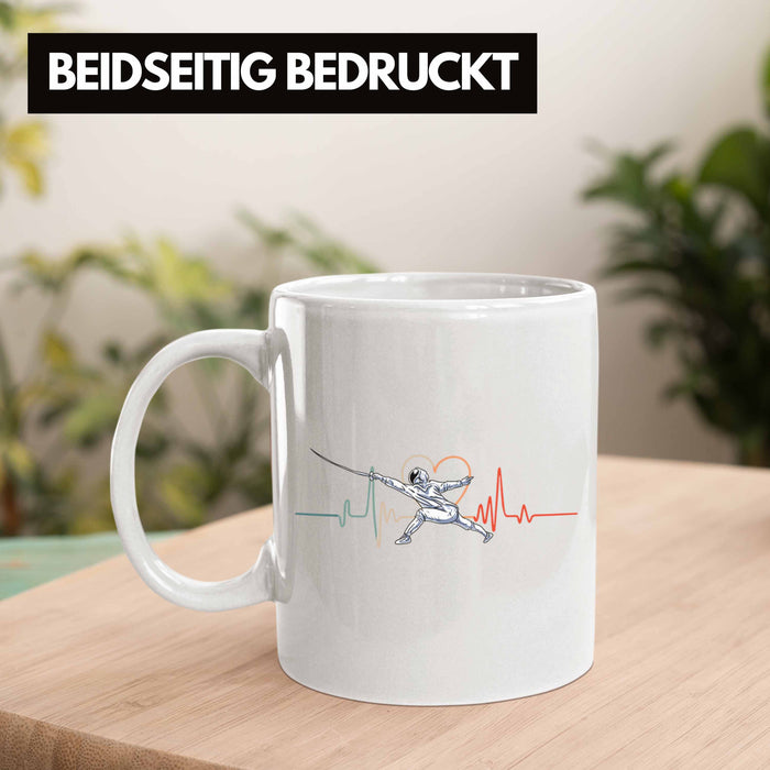 Lustige Fechten-Tasse Geschenk für Fechter Herzschlag Weiß Trendation