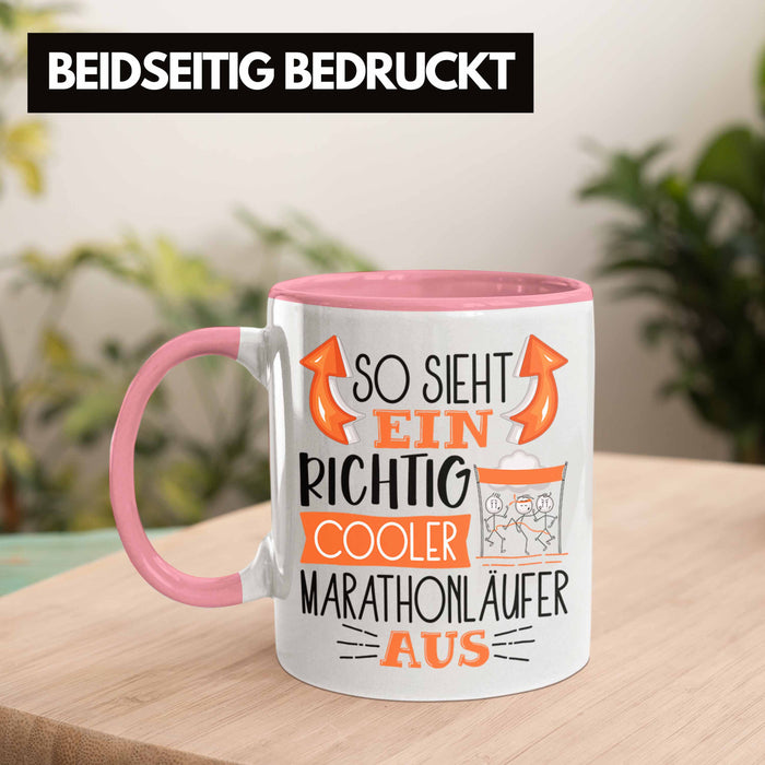 So Sieht Ein Richtig Cooler Marathonläufer Aus Geschenk Tasse Lustiger Spruch Geschenkidee Rosa Trendation