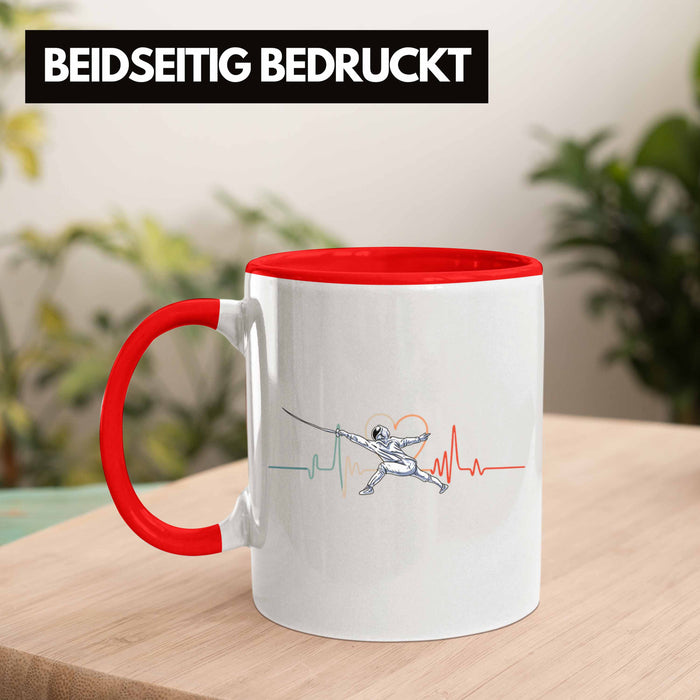 Lustige Fechten-Tasse Geschenk für Fechter Herzschlag Rot Trendation