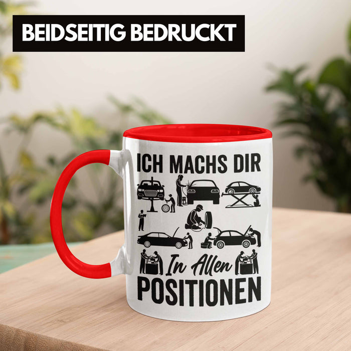 KFZ Mechaniker Geschenk MFZ Mechatroniker Ich Machs Dir In Allen Positionen Geschenkidee für Männer KFZ Mechaniker Auto Reperatur Werkstatt Rot Trendation