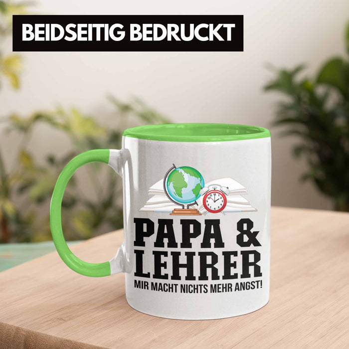 Papa und Lehrer Tasse Geschenkidee Vater für Lehrer Geburtstag Vatertag Spruch Geschenkidee Grün Trendation