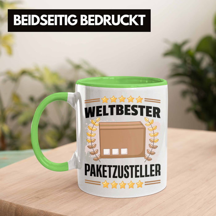 Weltbester Paketbote Paketzusteller Tasse Geschenkidee Postbote Spruch Grün Trendation