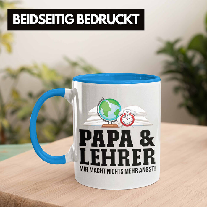 Papa und Lehrer Tasse Geschenkidee Vater für Lehrer Geburtstag Vatertag Spruch Geschenkidee Blau Trendation