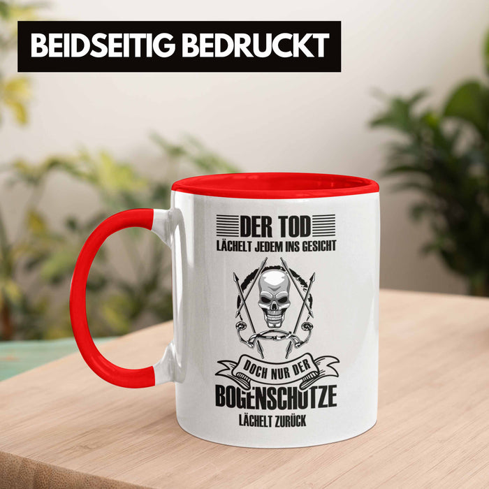 Lustige Bogenschießen Tasse für Bogenschützen Geschenkidee Pfeil und Bogen Motiv Rot Trendation
