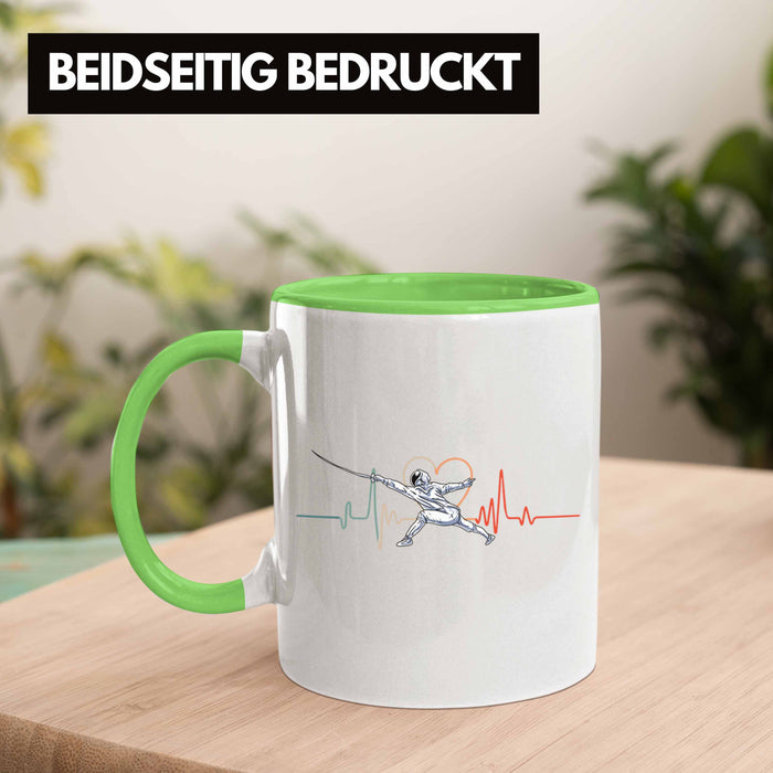 Lustige Fechten-Tasse Geschenk für Fechter Herzschlag Grün Trendation