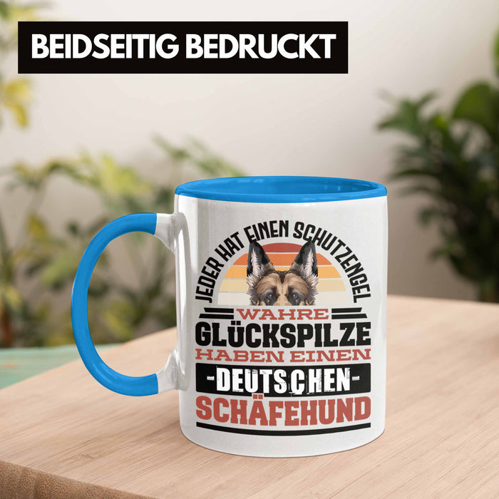 Deutscher Schäferhund Tasse Geschenkidee Kaffee-Becher Schäferhund Besitzer Schutzengel Blau Trendation