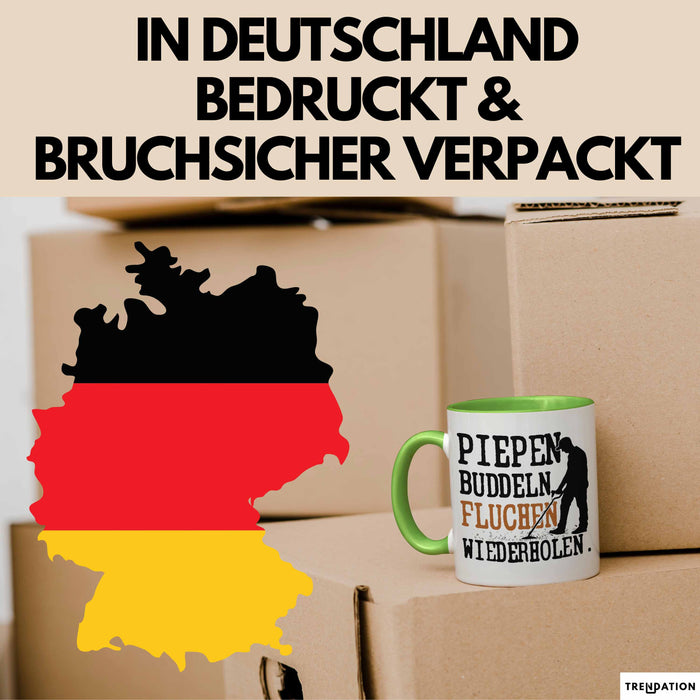 Metalldetektor Tasse Geschenk Metalldetekotren Geschenkidee Pipen Buddeln Fluchen Wiederholen Kaffee-Becher Grün Trendation