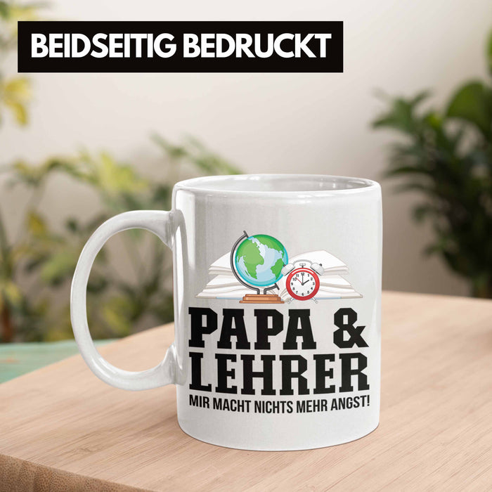 Papa und Lehrer Tasse Geschenkidee Vater für Lehrer Geburtstag Vatertag Spruch Geschenkidee Weiß Trendation