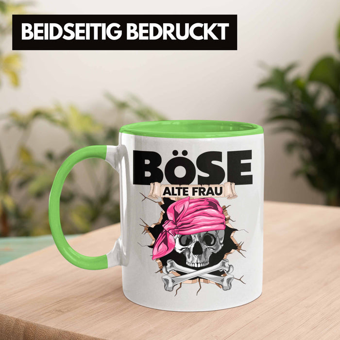 Böse Alte Frau Tasse Geschenk für Frauen Geschenkidee Piratin Kaffee-Becher Grün Trendation